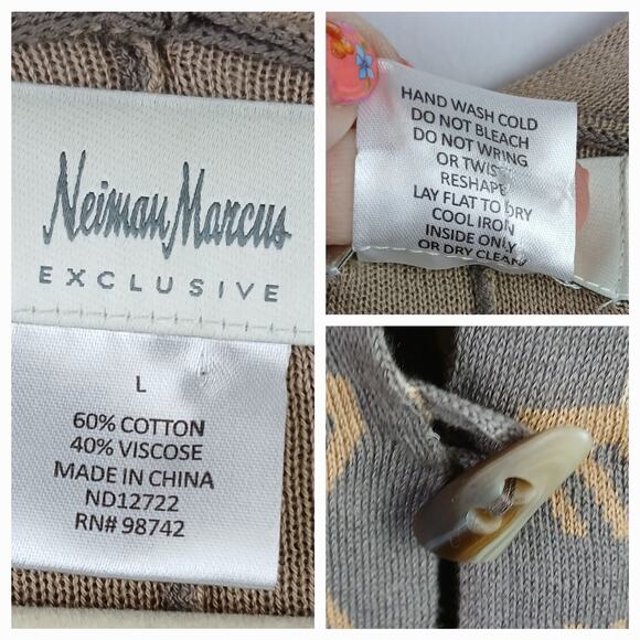 Neiman Marcus Exclusive Women's SZ L Cotton Viscose Sweater Kimono Wrap Poncho - Picture 6 of 6